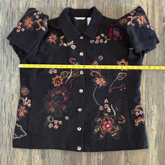 VTG Laura Ashley Black Embroidered Beaded Floral Button Front Jacket Blazer Lg - Picture 6 of 10